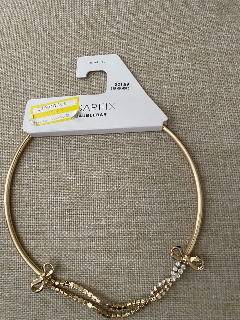 BaubleBar Gold Tone Collar Necklace with Crystal & Bow Accents